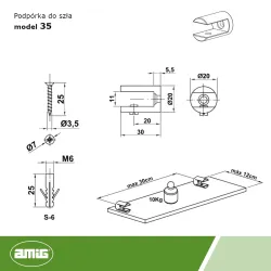 Podpórka półki szklanej 10mm biała mod. 35