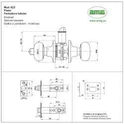 Gałka z zamkiem hotelowa mosiądz satyna mod. 623