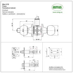 Gałka z zamkiem klucz-pokrętło mosiądzowana mod.610 wejściowa