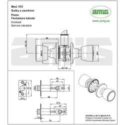 Gałka z zamkiem do łazienki chrom mat mod.602