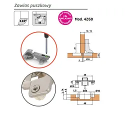 Zawias puszkowy bliźniaczy 35mm niklowany mod. 4260
