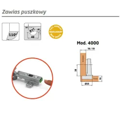Zawias puszkowy nakładany 35mm niklowany CLIP mod.4000