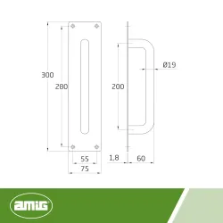 Pochwyt drzwiowy na prostokątnym szyldzie inox 200x19mm mod. 8