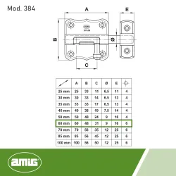 Zasuwka stalowa czarna 60x48mm mod. 384
