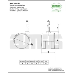 Kółko nylonowe 40mm z bolcem 6x24mm czarne mod. 1503