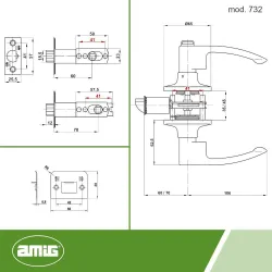 Klamka z zamkiem i pokrętłem mosiądzowana mod. 732 łazienkowa