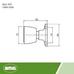Gałka drzwiowa stała 51mm mosiądz połysk mod. 605