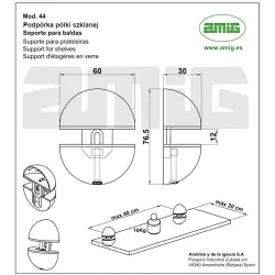 Podpórka półki szklanej 12mm nikiel satyna mod.44