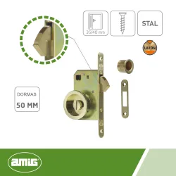 Zamek hakowy łazienkowy 50mm F16 mosiądzowany + rozety WC mod. 611