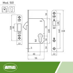 Zamek hakowy na wkładkę 40mm F22 mosiądzowany mod. 501