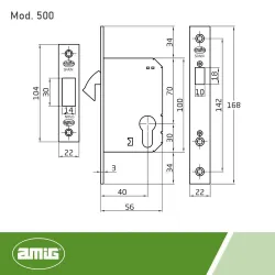 Zamek hakowy na wkładkę 40mm F22 prostokątne mosiądzowany mod. 500