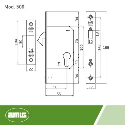 Zamek hakowy na wkładkę 50mm czarny F22 prostokątne mod. 500