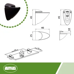 Podpórka do półki szklanej 1-10mm regulowana czarna mod. 41