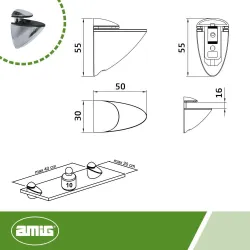 Podpórka półki szklanej 1-16mm regulowana chrom połysk mod.40