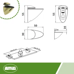 Podpórka półki szklanej 1-16mm regulowana złoty połysk mod.40