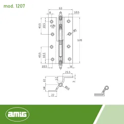 Zawias do drzwi 120x63mm mosiądz lakier. łamany rozłączny PRAWY (pl) mod. 1207