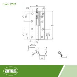 Zawias do drzwi 120x63mm mosiądz lakier. łamany rozłączny LEWY (pl) mod. 1207