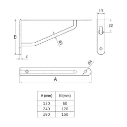 Wspornik półki stal nierdzewna INOX 240x120mm mod. 2000
