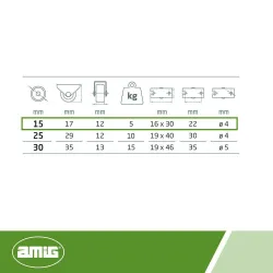 Kółko meblowe gumowe 15mm stała płytka szare 5kg mod. 1301