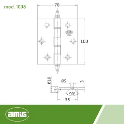 Zawias do drzwi 100x70mm mosiądz matowy splatany mod. 1008