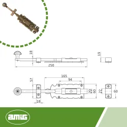 Zasuwa ze stali i zamaku 250mm złoto antyczne mod. 410 EAN