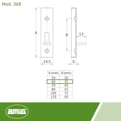 Zasuwka meblowa stalowa 60mm mosiądzowana 2szt. mod. 368 DIS