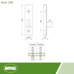 Zasuwka meblowa stalowa 80mm mosiądzowana 2szt. mod. 368 DIS