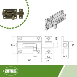 Zasuwka mosiężna 80mm złoto antyczne mod. 700