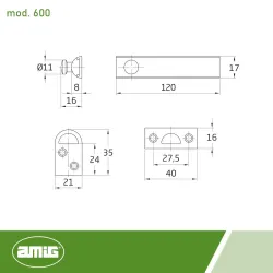 Zasuwka meblowa mosiężna 120x17mm mosiądz lakierowany mod. 600