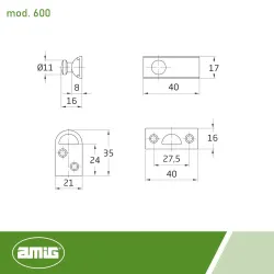 Zasuwka meblowa mosiężna 40mm złoto antyczne mod. 600