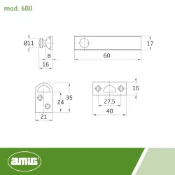 Zasuwka meblowa mosiężna 60mm mosiądz lakierowany mod. 600