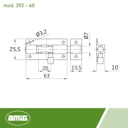 Zasuwka mosiężna 60x25,5mm chrom połysk mod. 392