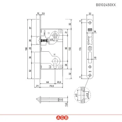 Zamek drzwiowy na wkładkę 85/50 mosiądzowany F22 CENTRO z ryglem