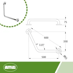 Pochwyt odgięty 600mm inox jednostronny mod.6