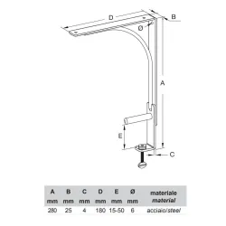 Wspornik półki montowany do blatu stalowy czarny 180x200mm mod. TOP