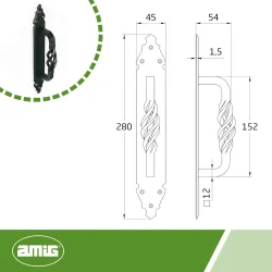 Pochwyt drzwiowy ozdobny na długim szyldzie 280x45x2 czarny mod. 104