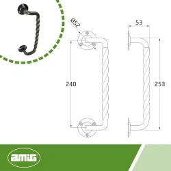 Pochwyt odgięty czarny 240mm mod. 103D