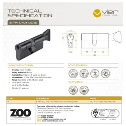 Wkładka z gałką do drzwi 90mm G45/45 czarna mod. V5