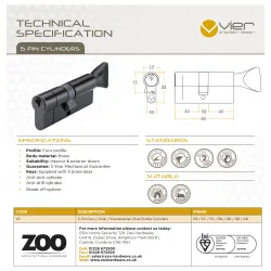 Wkładka z gałką do drzwi 80mm G40/40 czarna mod. V5