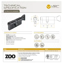 Wkładka z gałką do drzwi 60mm G30/30 czarny mat mod. V5