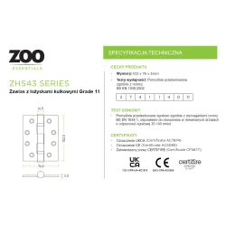 Zawias stalowy 102x76mm chrom satyna 2szt. łożyskowany mod. ZHS43
