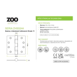 Zawias do drzwi 102x102mm stal nierdzewna INOX złoty 2szt. mod. ZHSS244S