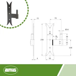 Trzpień zawiasu fi14mm Lewy 200x50mm ozdobny mod. 5000