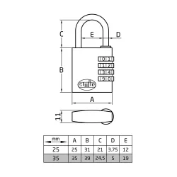 Kłódka szyfrowa 35mm aluminiowa srebrna combi mod.75 DIS