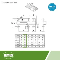 Zasuwka ze stali nierdzewnej INOX 30x27mm mod. 800