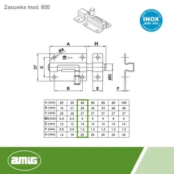 Zasuwka ze stali nierdzewnej INOX 40x37mm mod. 800