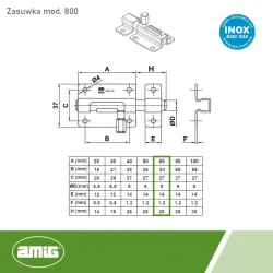 Zasuwka ze stali nierdzewnej INOX 65x37mm mod. 800