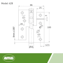 Zawias do drzwi 100x86mm stal nierdzewna INOX samozamykający LEWY (pl) mod. 428
