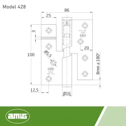 Zawias do drzwi 100x86mm stal nierdzewna INOX samozamykający PRAWY (pl) mod. 428