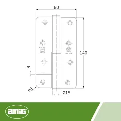 Zawias do drzwi 140x80mm stal nierdzewna INOX PRAWY (pl) mod. 429